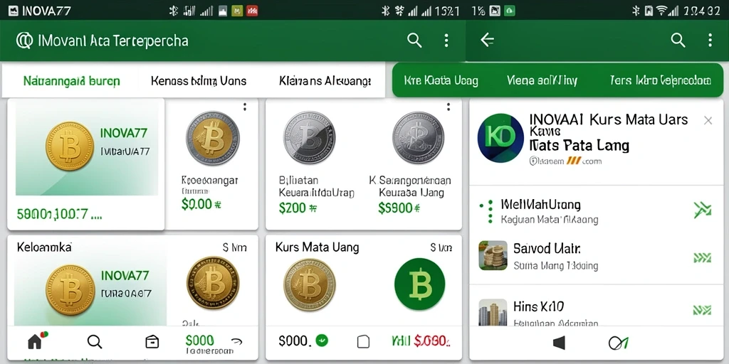 Antarmuka INOVA77 menampilkan informasi kurs mata uang yang jelas dan mudah dipahami.