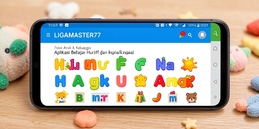 Antarmuka LIGAMASTER77 yang ramah anak untuk belajar huruf dan angka.