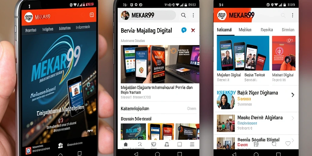 Tampilan antarmuka MEKAR99 menampilkan berita terkini dengan menarik.