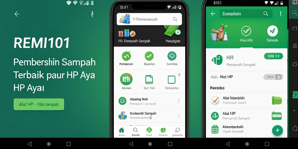 Antarmuka aplikasi REMI101 dengan fitur pembersih sampah yang lengkap.