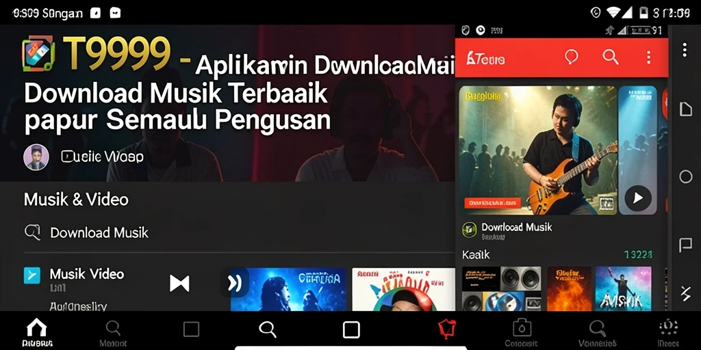 Tampilan antarmuka aplikasi T9999 dengan fitur Download Musik.