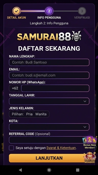 Panduan Registrasi Akun Samurai88 untuk Android